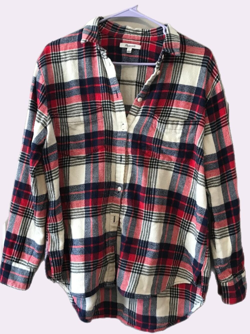 Madewell Classic Ex Boyfriend Flannel plaid Shirt in red, white and blue size S